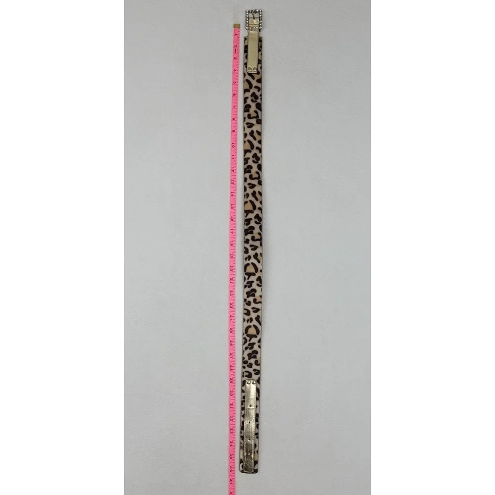 Vintage Womens Leopard Calf Hair Belt Gold Rhinestone Buckle Small Animal Print